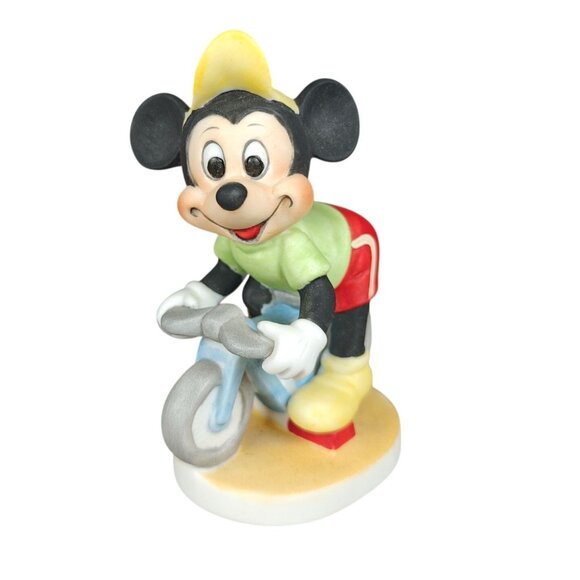 Vintage Mickey Mouse Bisque Figurine Walt Disney Productions Cycling Statue - Picture 1 of 6
